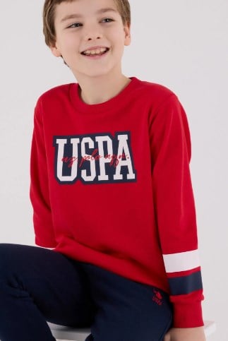 U.s Polo Assn Erkek Çocuk Bisiklet Yaka Kolları Şerit Detaylı Eşofman Takımı 9-15 Yaş KIRMIZI