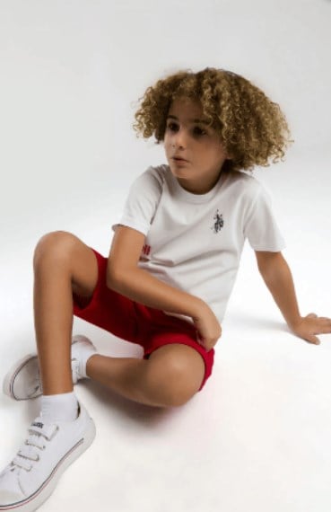 U.s Polo Assn Erkek Çocuk Baskı Detaylı Kısa Kollu kili Takım 4-8 Yaş BEYAZ
