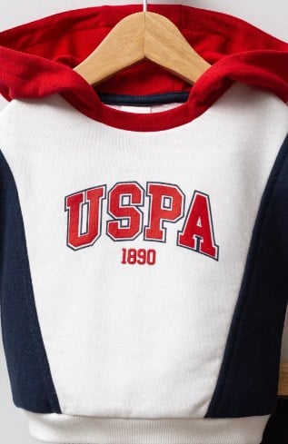 U.s Polo Assn Erkek Bebek Uspa Yazı Detaylı Kapüşonlu 2'Li Takım 6-36 Ay BEYAZ