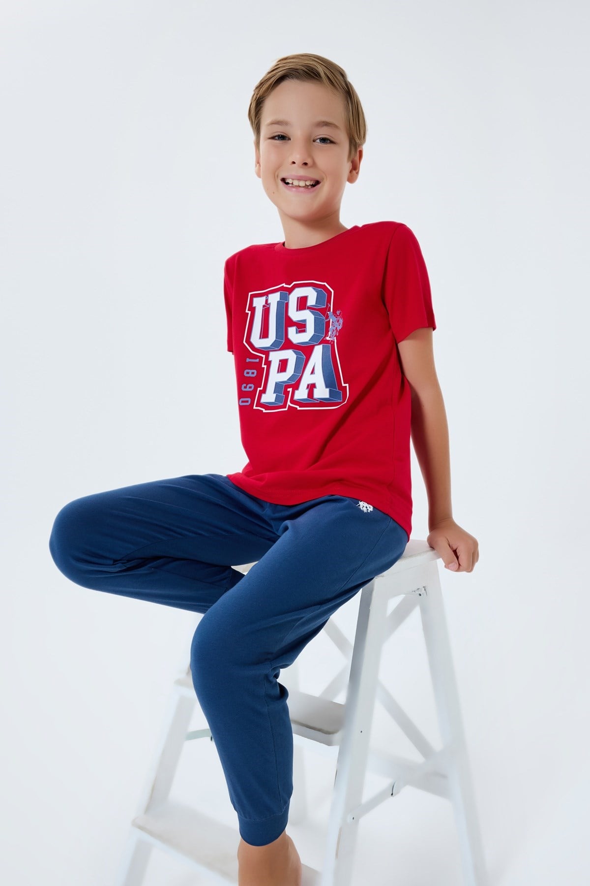 U.s Polo Assn Erkek Çocuk Kısa Kollu Uspa Yazı Baskılı Pijama Takımı 5-8 Yaş KIRMIZI