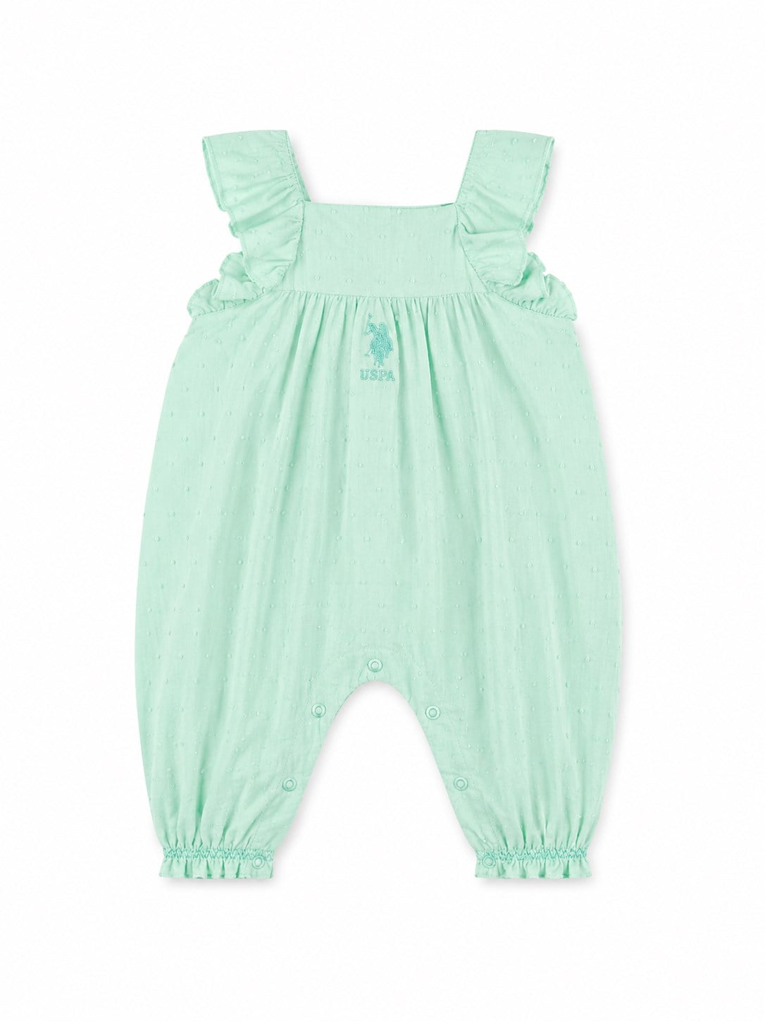 U.s Polo Assn Kız Bebek Fırfırlı Pamuklu Yazlık Romper Tulum 0-3 Yaş YEŞİL