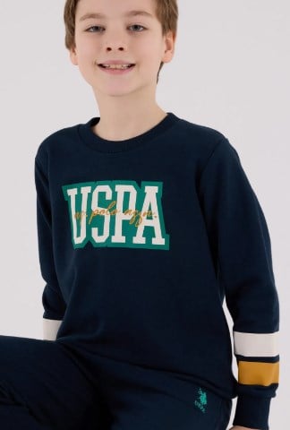 U.s Polo Assn Erkek Çocuk Bisiklet Yaka Kolları Şerit Detaylı Eşofman Takımı 9-15 Yaş NAVY