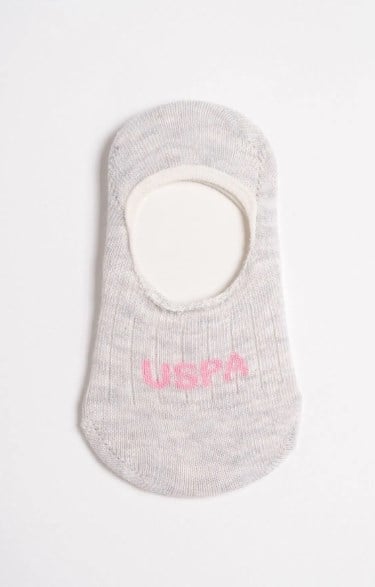 U.s Polo Assn Kız Bebek Düşük Bilekli Logo Baskılı Pamuklu Babet Çorap 6-36 Ay GRİ - BEYAZ