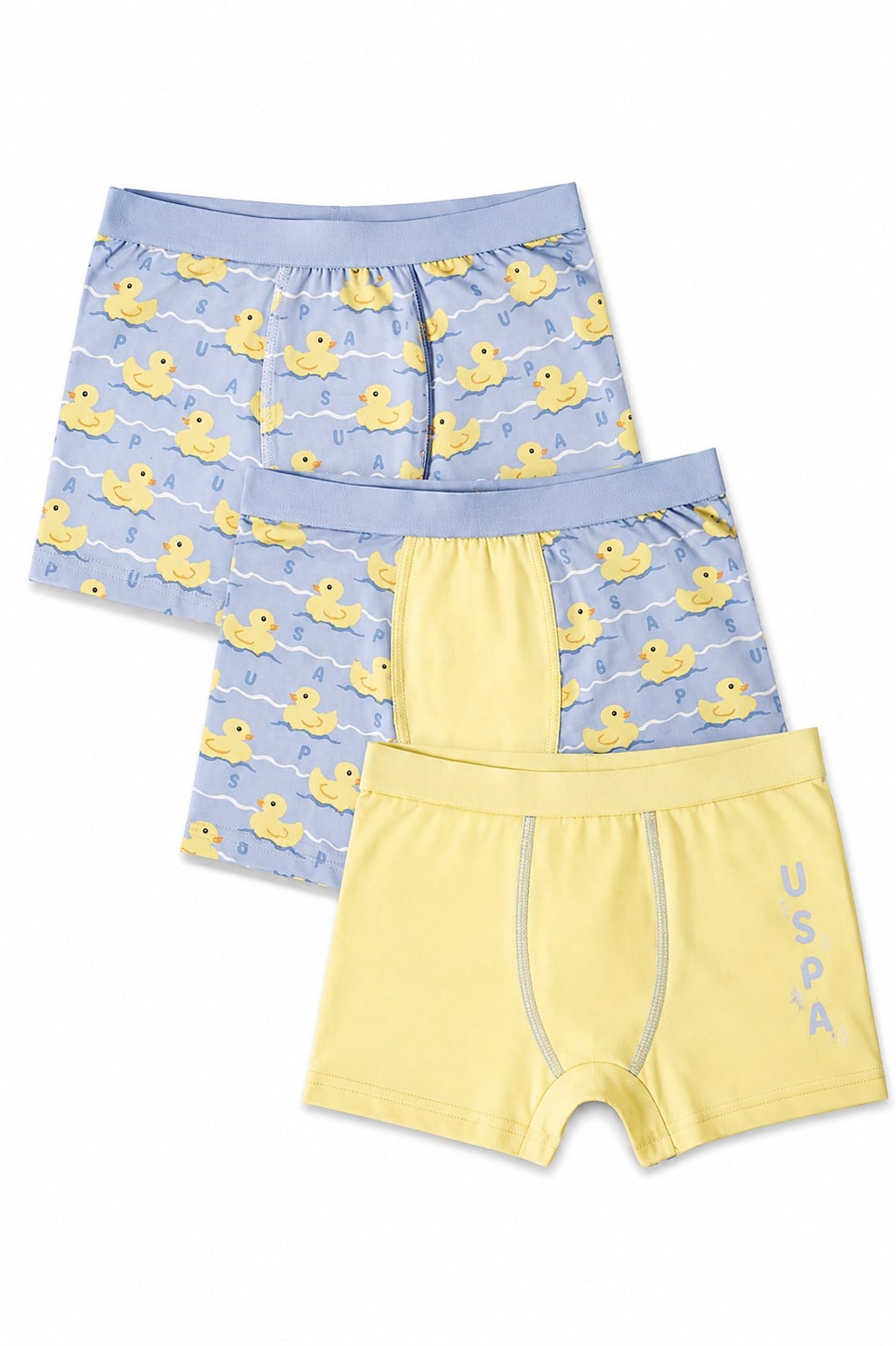 U.s Polo Assn Erkek Çocuk Boxer 3'lü Paket Ördek Desenli Pamuklu Boxer Seti SARI