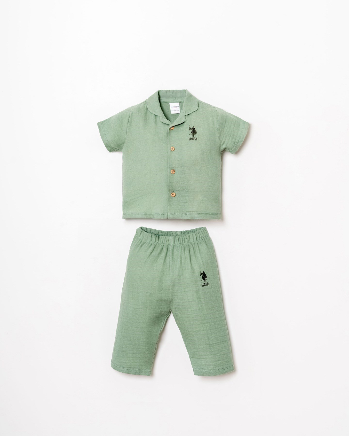 U.s Polo Assn Erkek Bebek Kısa Kollu Arma Detaylı  Pijama Takımı 1-3 Yaş ÇAĞLA YEŞİLİ