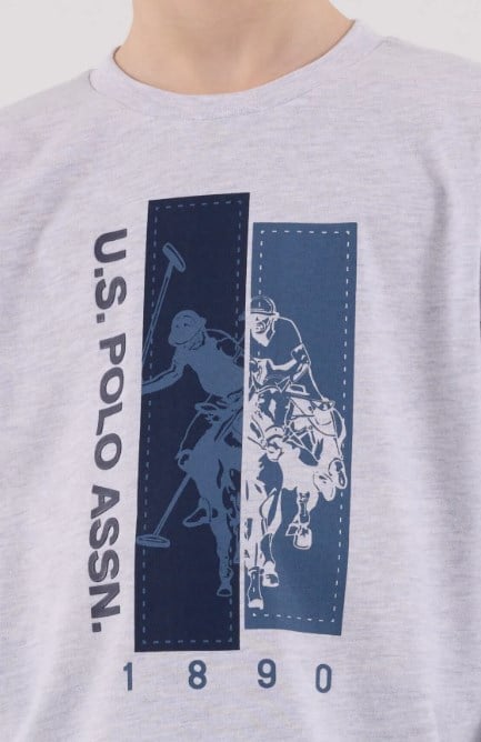 U.s Polo Assn Erkek Çocuk Uzun Kollu Şerit Detaylı Pijama Takımı 4-8 Yaş KAR MELANJ