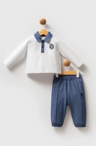 U.s Polo Assn Erkek Bebek Yaka Detaylı 2'Li Takım 6-36 Ay BEYAZ