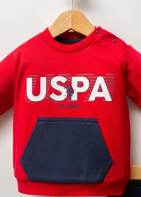 U.s Polo Assn Erkek Bebek Uzun Kollu Uspa Yazı Baskılı Takım 1-3 Yaş KIRMIZI