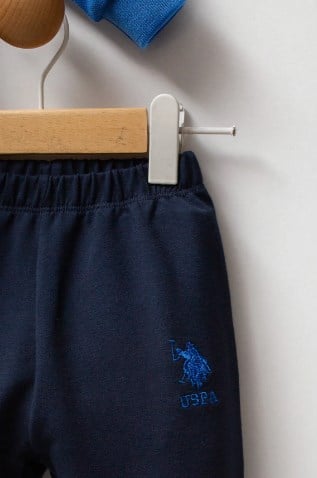 U.s Polo Assn Erkek Bebek Düğmeli Yaka Lastikli Alt 2'Li Takım 1-3 Yaş COBALT