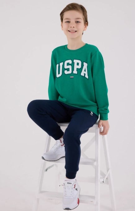 U.s Polo Assn Erkek Çocuk  Bisiklet Yaka Uzun Kollu Lastikli Bel Eşofman 4-8 Yaş ORMAN YEŞİLİ