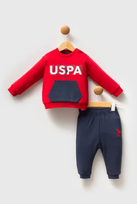 U.s Polo Assn Erkek Bebek Uzun Kollu Uspa Yazı Baskılı Takım 1-3 Yaş KIRMIZI
