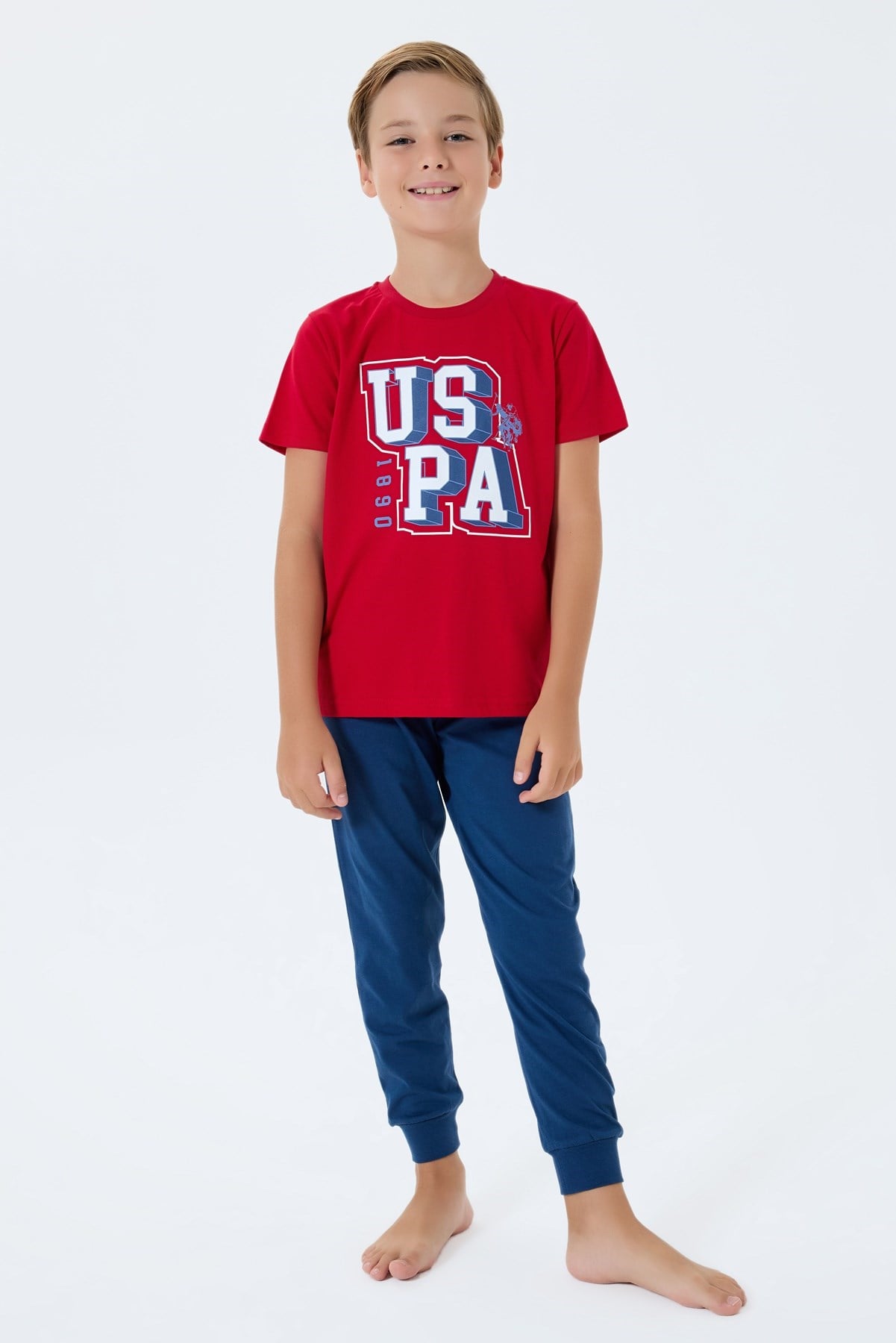 U.s Polo Assn Erkek Çocuk Uspa Yazı Detaylı Kısa Kollu Pijama Takımı 9-15 Yaş KIRMIZI