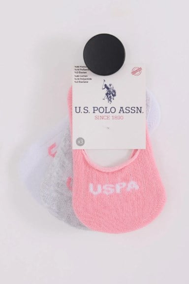 U.s Polo Assn Kız Bebek Düşük Bilekli Logo Baskılı Pamuklu Babet Çorap 6-36 Ay GRİ - BEYAZ