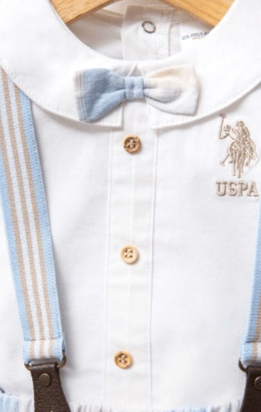 U.s Polo Assn Erkek Bebek Papyon Detaylı Şortlu Salopet Takım 3-24 Ay BEYAZ