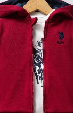 U.s Polo Assn Erkek Bebek Kapüşonlu Fermuarlı Lastikli Bel 3'Lü Takım 6-36 Ay BORDO