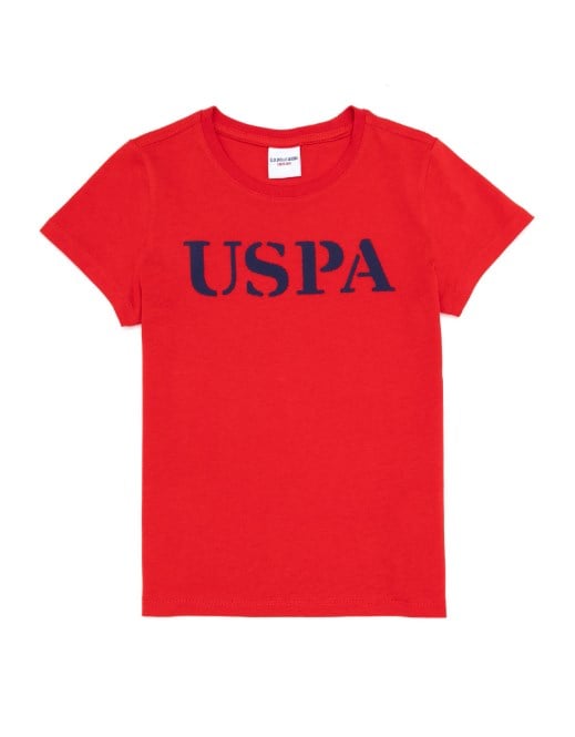 U.s Polo Assn Erkek Çocuk Kısa Kollu Bisiklet Yaka Uspa Baskılı Tişört 3-14 Yaş KIRMIZI