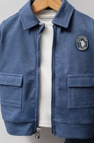 U.s Polo Assn Erkek Bebek Cepli Ceket Tasarımı 3 'Lü Takım 6-36 Ay MAVİ