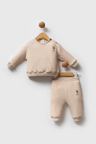 U.s Polo Assn Erkek Bebek Uzun Kollu  Cep Detaylı 2'Li Takım 3-36 Ay BEJ