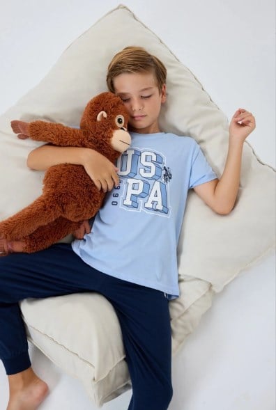 U.s Polo Assn Erkek Çocuk Kısa Kollu Uspa Yazı Baskılı Pijama Takımı 5-8 Yaş MAVİ