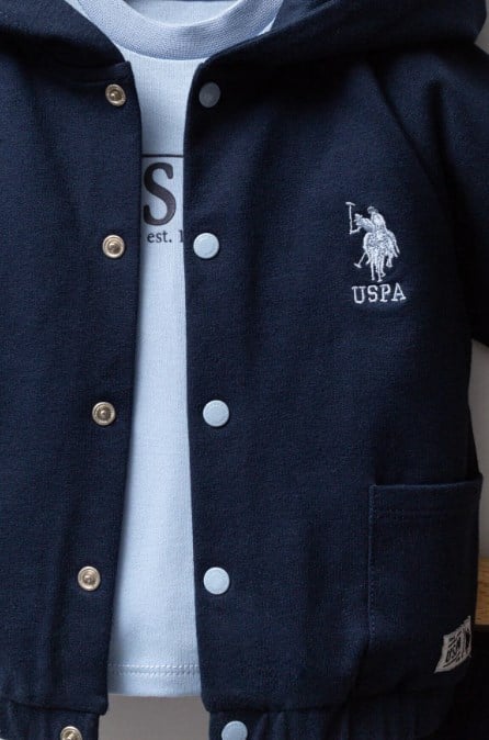 U.s Polo Assn Erkek Bebek Kapüşonlu Önden Çıtçıtlı 3 'Lü Takım 6-36 Ay LACİVERT