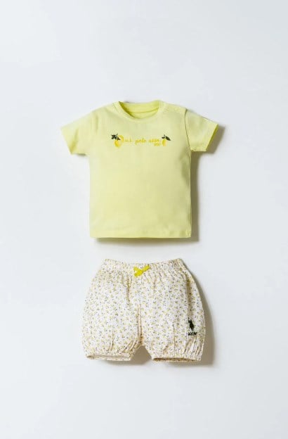 U.S. Polo Assn Kız Bebek Limon Baskı Şort ve Tişört 2'li Takım 6 Ay -5 Yaş SARI