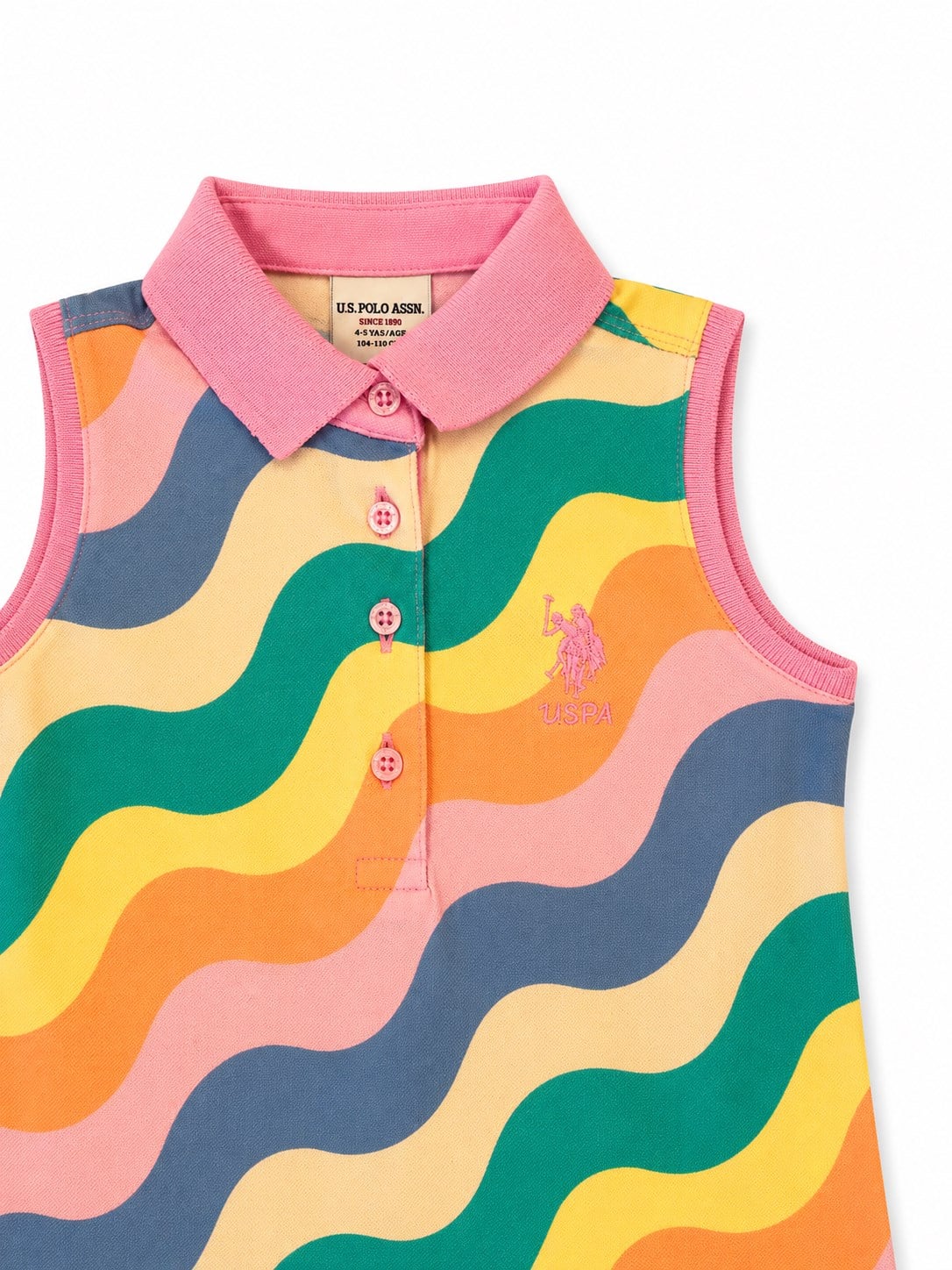 U.S.Polo Kız Çozuk Renkli Desenli Kolsuz Örme Elbise PEMBE
