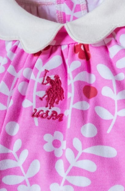 U.S. Polo Assn Kız Bebek Çiçek Desenli Bebe Yaka Elbise 6 Ay-3 Yaş PEMBE