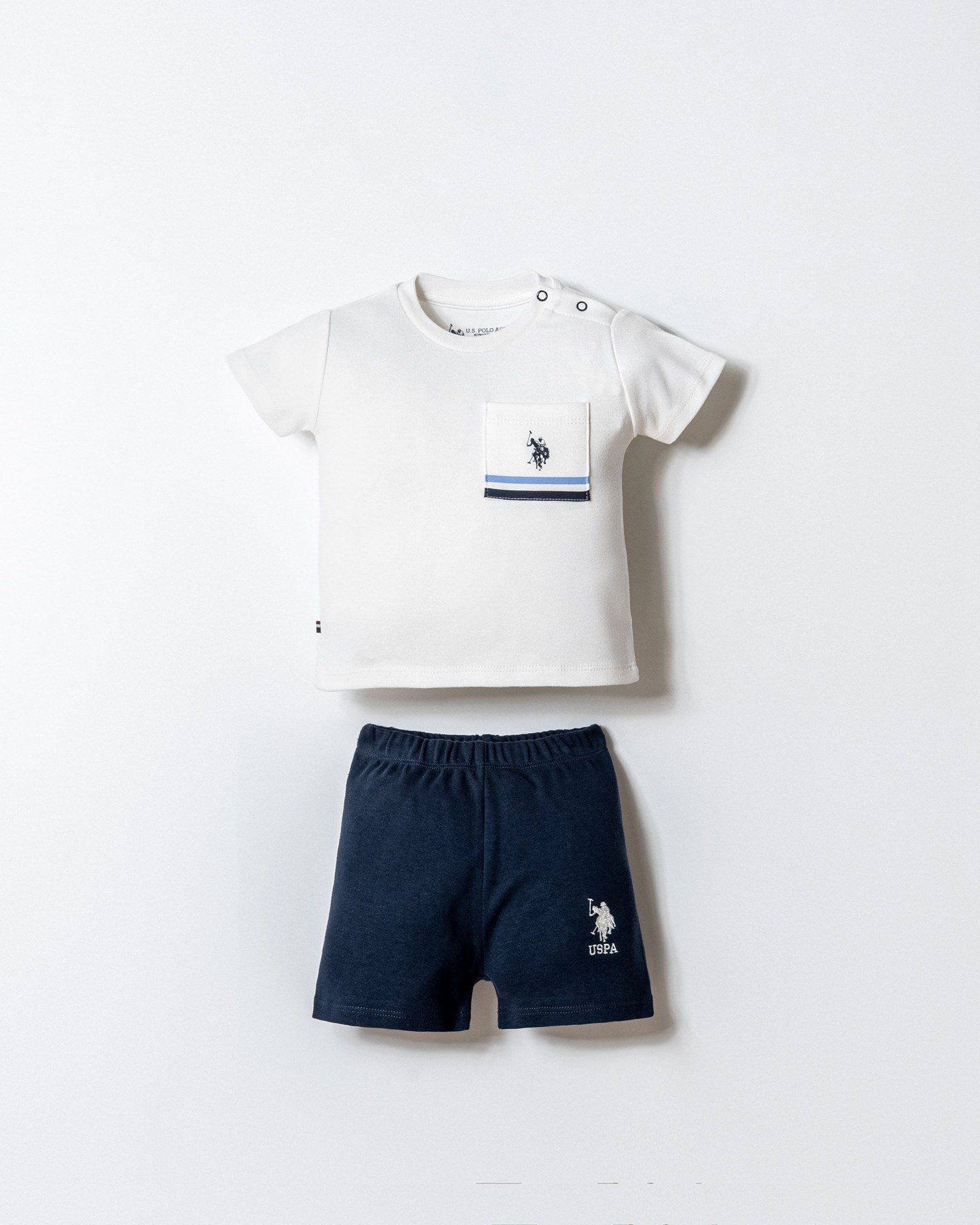 U.s Polo Asnn.Erkek Bebek Şortlu Takım 6-36 Ay BEYAZ - LACİVERT