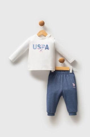 U.s Polo Ass.  Bebek Fermuarlı Kapüşonlu 3'Lü Takım 6-36 Ay MAVİ