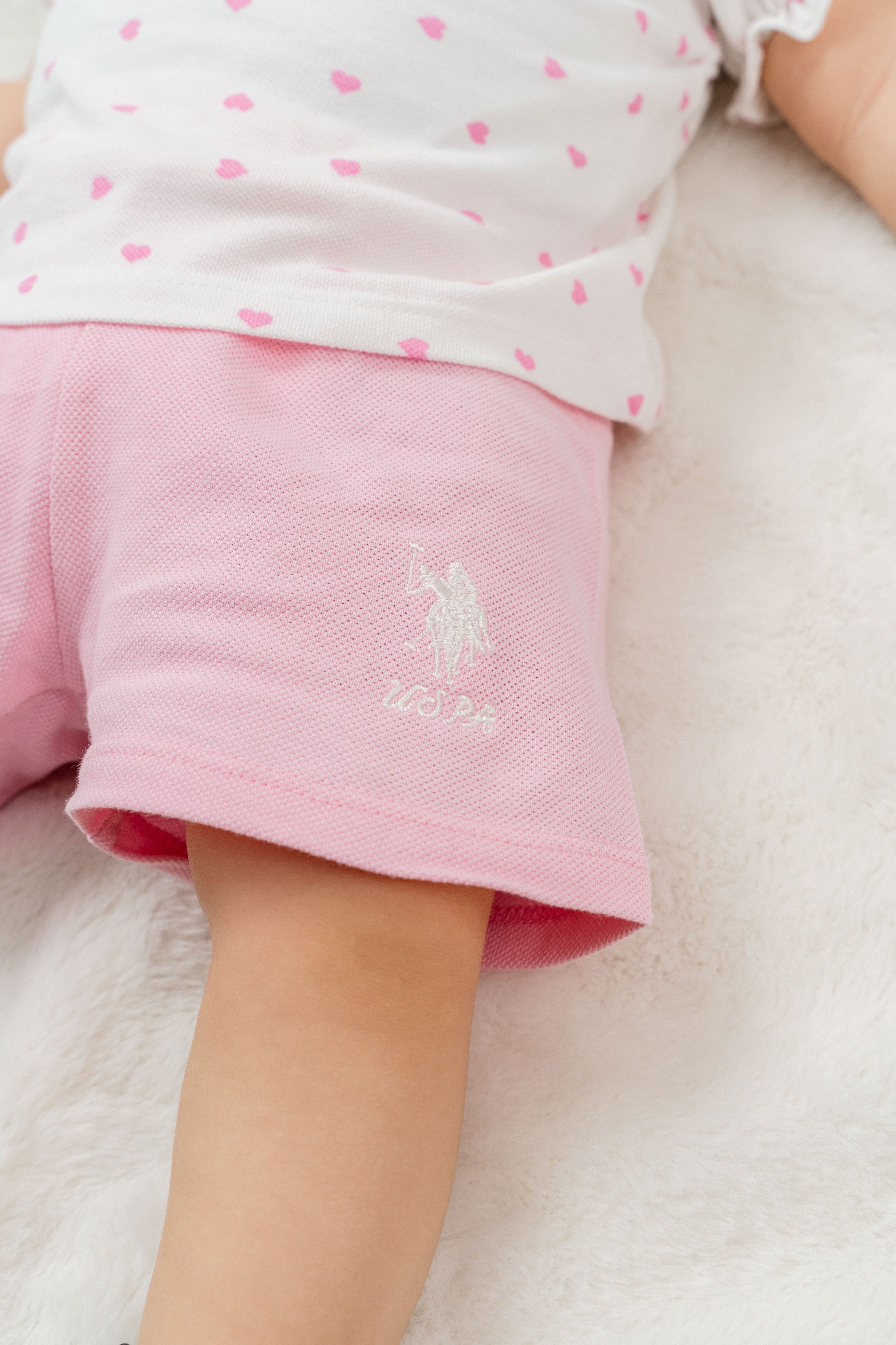U.s Polo Assn. Kız Bebek Polo Yaka Kalp Desenli Şortlu Takım 6-36 Ay EKRU