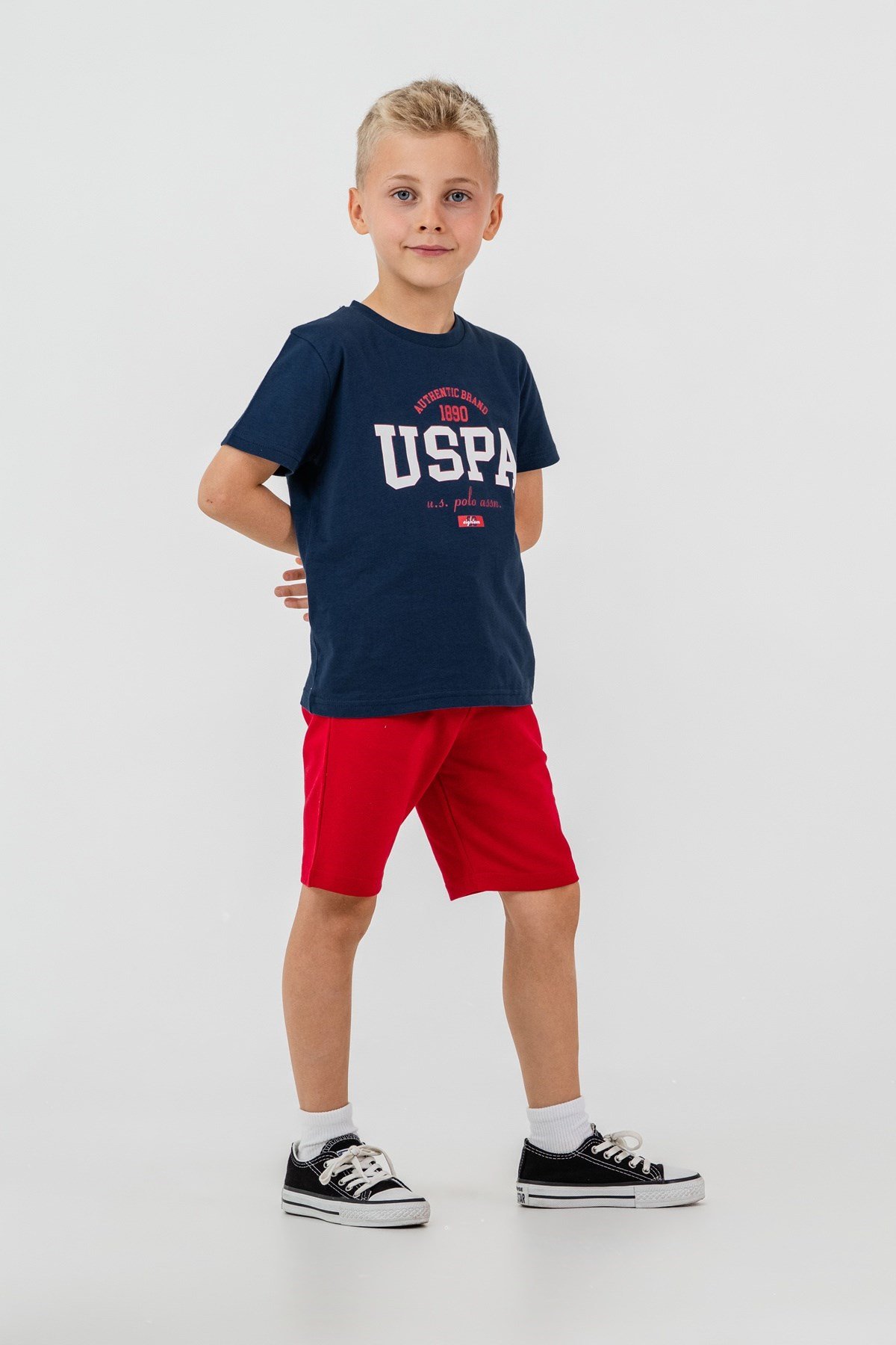 U.s Polo Assn.Erkek Çocuk Bisiklet Yaka Arma Nakış Detaylı Bermuda Takım 4-8 Yaş KOYU İNDİGO