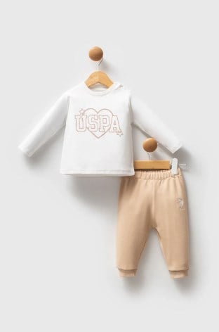 U.s Polo Assn.Kız Bebek Uzun Kollu Üst Yelek Ve Alt 3'Lü Takım 6-36 Ay BEJ