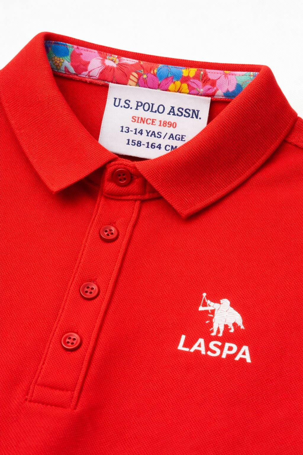 U.s Polo Assn .Kız Çocuk Kısa Kollu Polo Yaka Düğmeli Logo Nakış Detaylı Basic Tişört 3-14 Yaş KIRMIZI