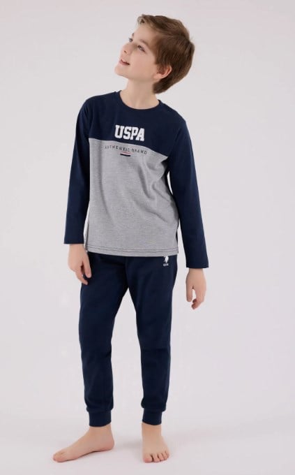 U.s Polo Assn.Erkek Çocuk Uzun Kollu Uspa Yazı Detaylı Pijama Takımı 9-15 Yaş LACİVERT