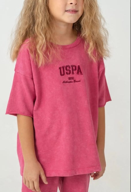 U.s Polo Assn. Kız Çocuk Baskı Detaylı Şort Takım 9-15 Yaş FUŞYA