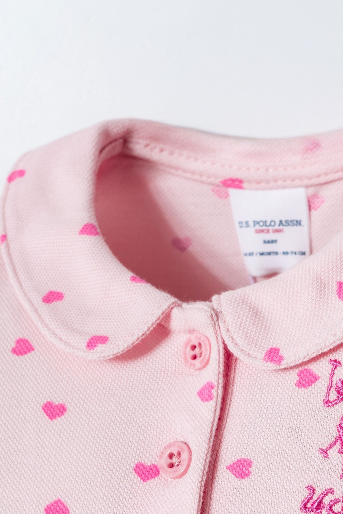 U.s Polo Assn. Kız Bebek Polo Yaka Kalp Desenli Şortlu Takım 6-36 Ay PEMBE
