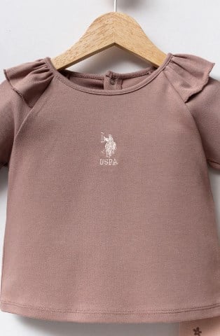 U.s Polo Assn. Kız Bebek Omuzları Fırfır Detaylı 2'Li Takım 6-36 Ay VİZON