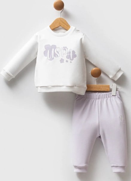 U.s Polo Assn. Kız Bebek Uspa Baskılı 2'Li Takım 6-36 Ay BEYAZ - LİLA