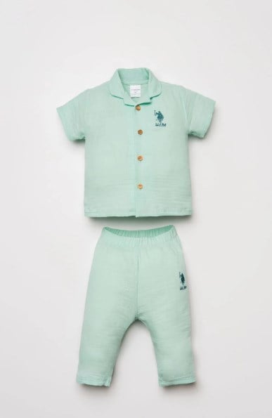 U.S Polo Assn. Kız Bebek Müslin Gömlek Pijama Takımı 6 Ay-3 Yaş NİL YEŞİLİ