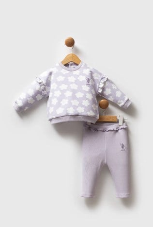 U.s Polo Assn.Kız Bebek Çiçek Desenli  Uzun Kollu Üst Ve Alt 2'Li Takım 6-36 Ay LİLA