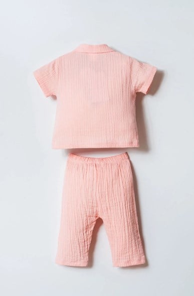 U.S Polo Assn. Kız Bebek Müslin Gömlek Pijama Takımı 6 Ay-3 Yaş PUDRA