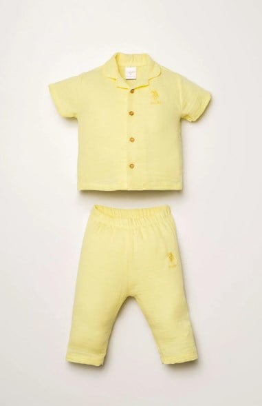 U.S Polo Assn. Kız Bebek Müslin Gömlek Pijama Takımı 6 Ay-3 Yaş SARI