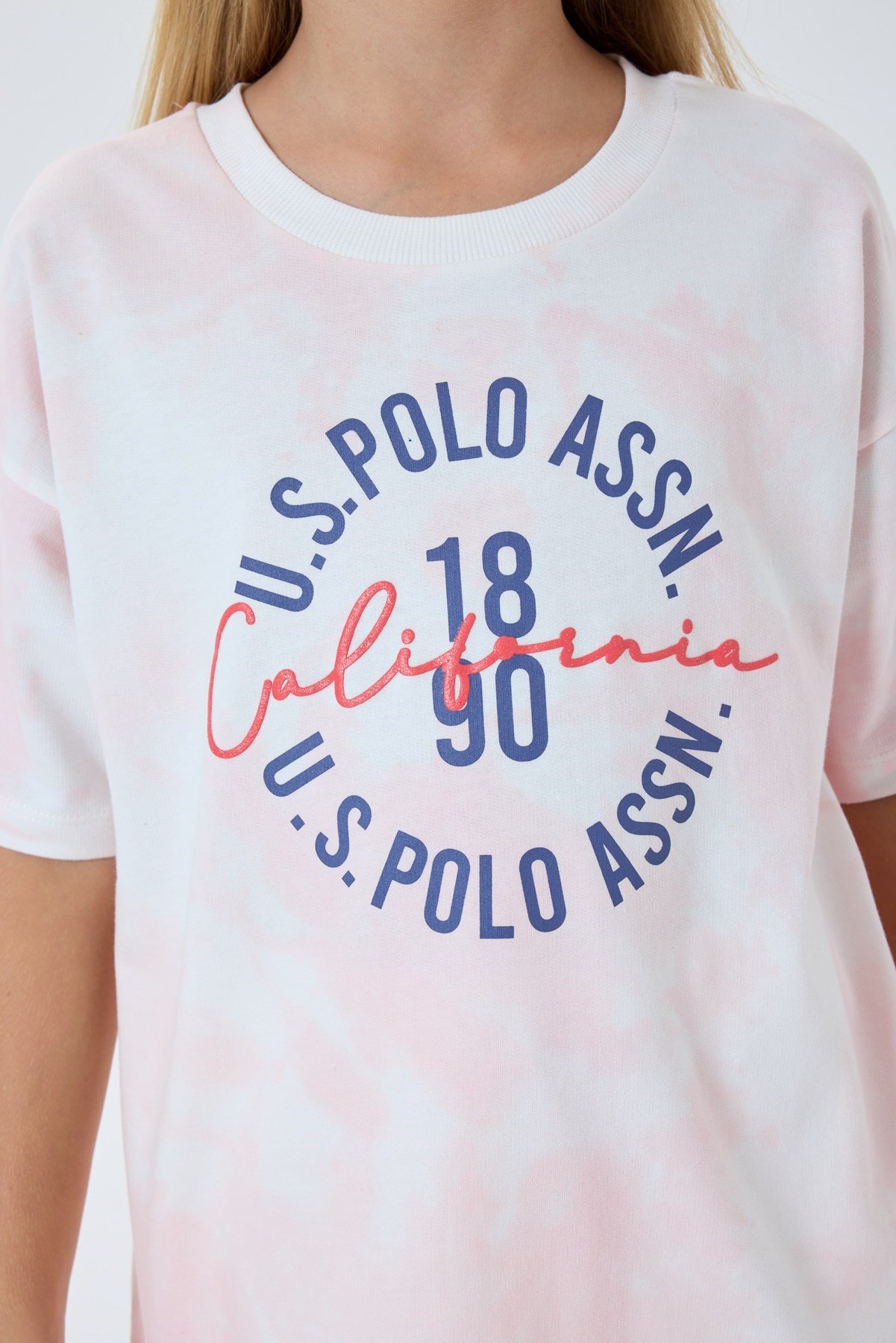 U.s Polo Assn.Kız Çocuk  Yazı Detaylı Tişört Şortlu Takım 4-8 Yaş CORAL