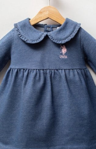 U.s Polo Assn.Kız Bebek Nakış Logo Detaylı Elbise 6-36 Ay MAVİ