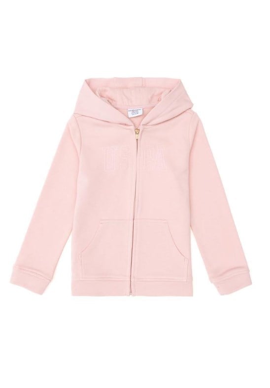 U.s Polo Assn. Kız Çocuk Kapüşonlu Önü Fermuarlı Rahat Kesim Sweatshirt  3-14 Yaş PEMBE