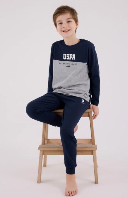 U.s Polo Assn.Erkek Çocuk Uzun Kollu Uspa Yazı Detaylı Pijama Takımı 9-15 Yaş LACİVERT