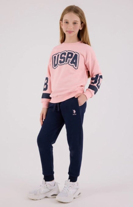 U.s Polo Assn. Kız Çocuk Yazı Ve Kol  Detaylı 2'Li takım 9-15 Yaş AÇIK PEMBE