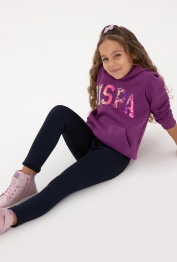 U.s Polo Assn. Kız Çocuk  Kapüşonlu Baskı Detaylı Uzun Kollu Sweatshirt 4-12  Yaş MENEKŞE