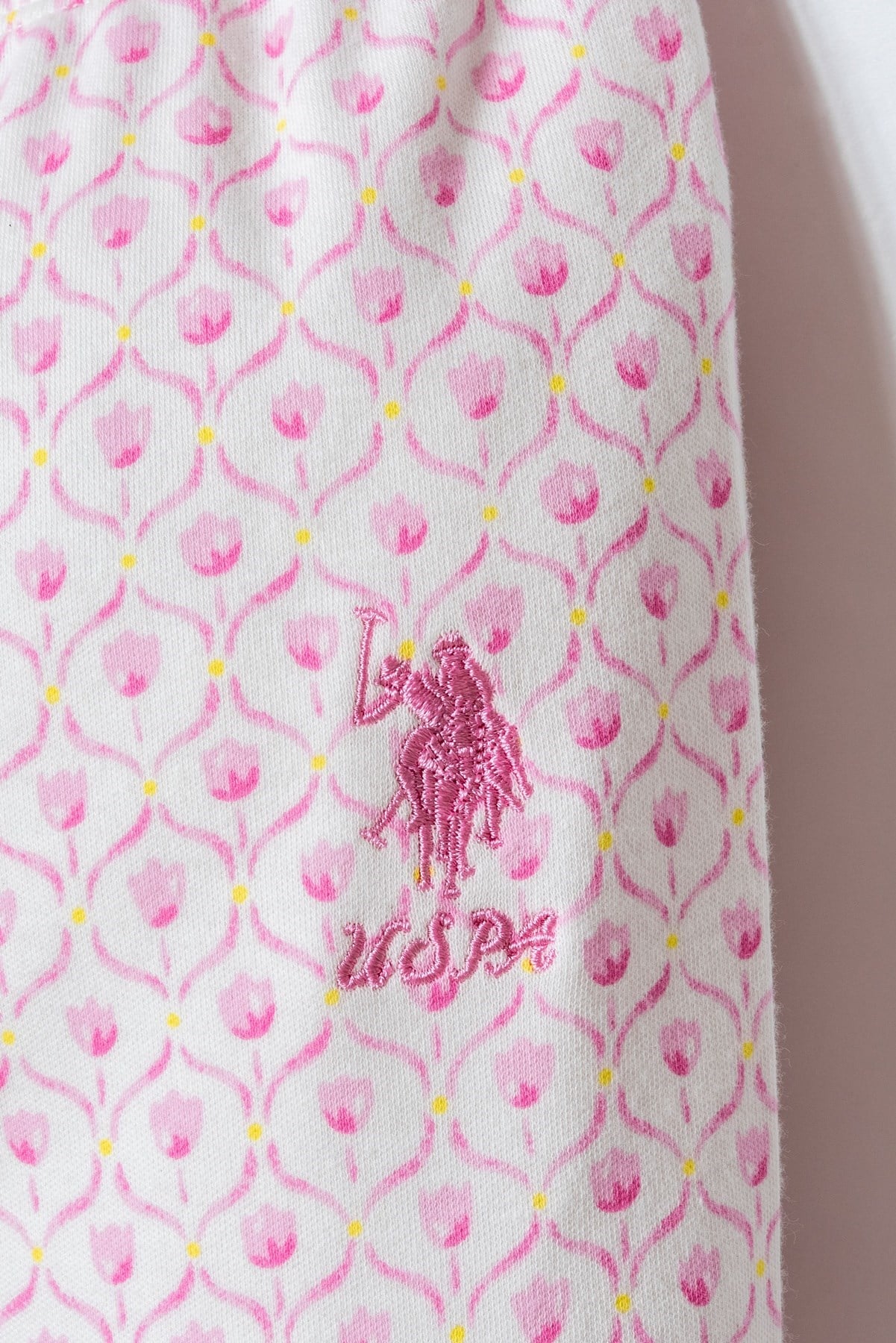 U.s Polo Assn.Kız Bebek Desenlli Kısa Kollu Gömlek Pijama Takımı 6-36 Ay EKRU