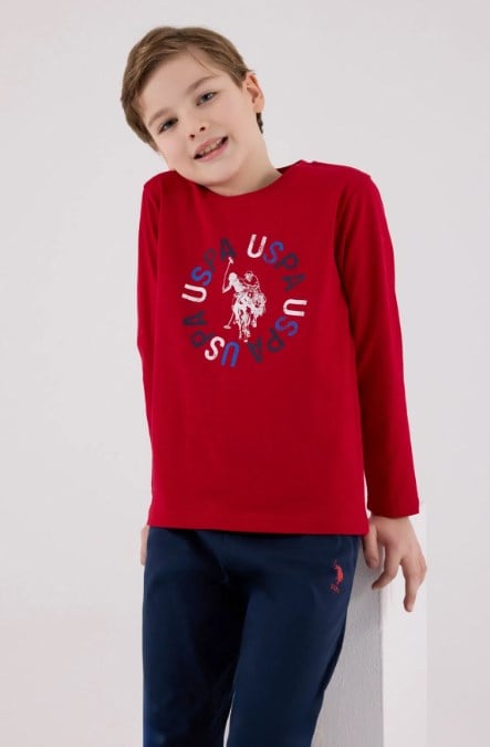 U.s Polo Assn.Erkek Çocuk Uzun Kollu Baskılı Pijama Takımıı 4-8 Yaş KIRMIZI